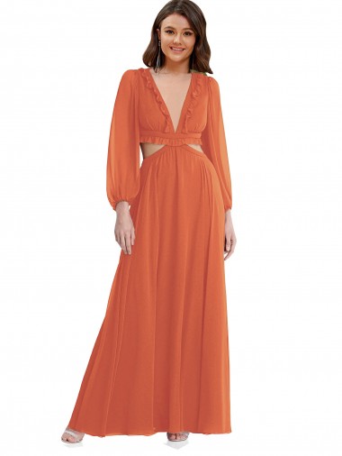 A-Linien V-Ausschnitt Chiffon Lange Brautjungfernkleider