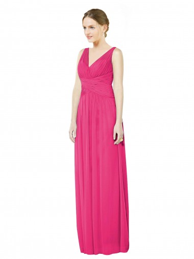 Azalee A-Linien V-Ausschnitt Chiffon Lange Brautjungfernkleider