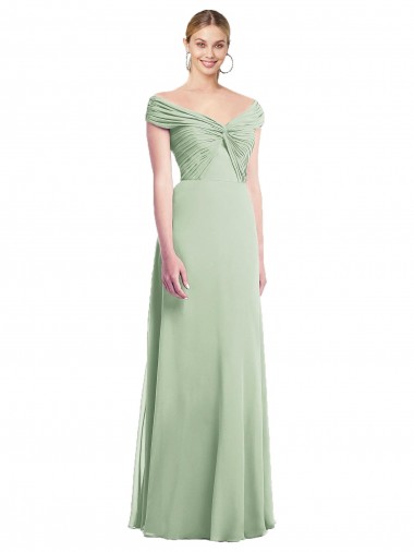 Salbeigrün Trompete Off-Schulter Chiffon Lange Brautjungfernkleider