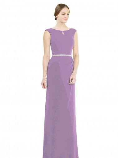 Staubiger Lavendel A-Linien Bootshals Stehkragen Ausschnitt Chiffon Lange Brautjungfernkleider