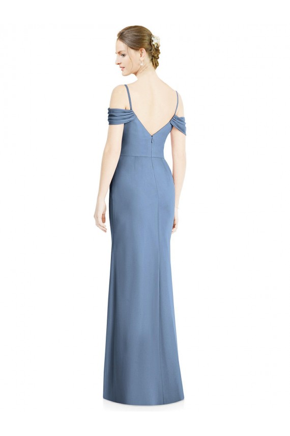 Staubiges Blau A-Linien Off-Schulter Chiffon Lange Formale Brautjungfernkleider / Abendkleider