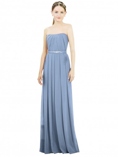 Staubiges Blau A-Linien Trägerlos Chiffon Lange Brautjungfernkleider