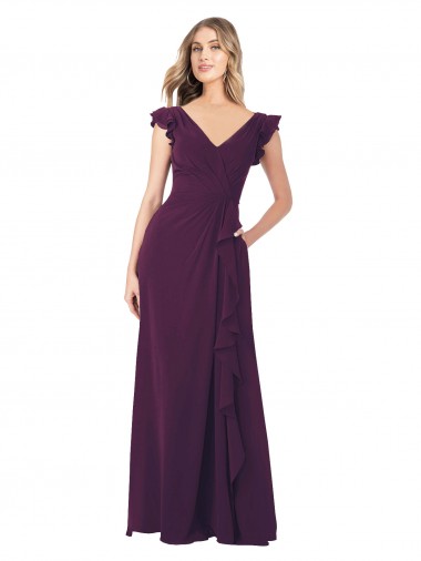 Traube A-Linien V-Ausschnitt Chiffon Lange Brautjungfernkleider