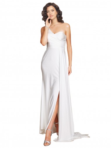 Weiß A-Linien Eine-Schulter Seidiger Satin Brautkleider